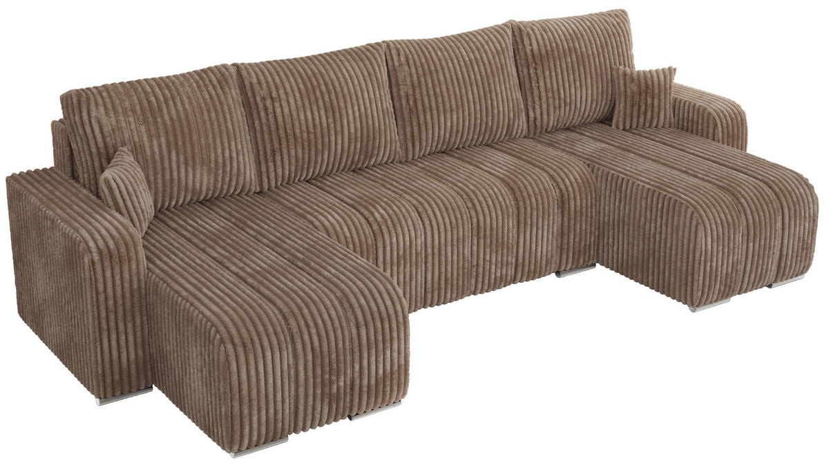 WOHNLANDSCHAFT KIRASSO U Braun Cord - Braun/Grau, Textil/Metall (320/86/147cm) - MKS