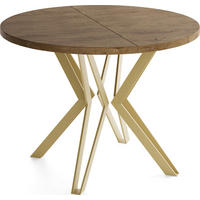 ESSTISCH Daisy runder ausziehbarer, Lefkas Eiche 100-180/100/76 cm - Alteiche/Goldfarben, Holzwerkstoff/Metall (100/180/76cm) - WFL GROUP