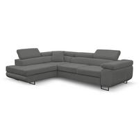 ECKSOFA Jerry in L-Form mit Schlaffunktion und Bettkasten, Farbe: Grau, Veloursstoff, Ottomane Links - Grau, Textil (202/275cm) - VENASI MÖBEL