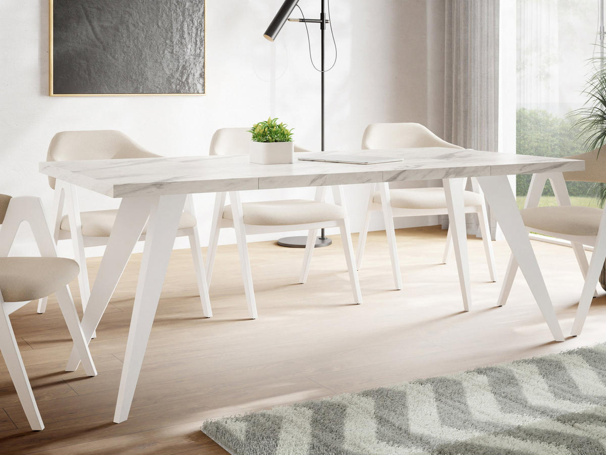 ESSTISCH Quadro quadratischer ausziehbarer, Marmor Weiß 100-150/100/76 cm - Ecru/Weiß, Holz/Holzwerkstoff (100/150/76cm) - WFL GROUP