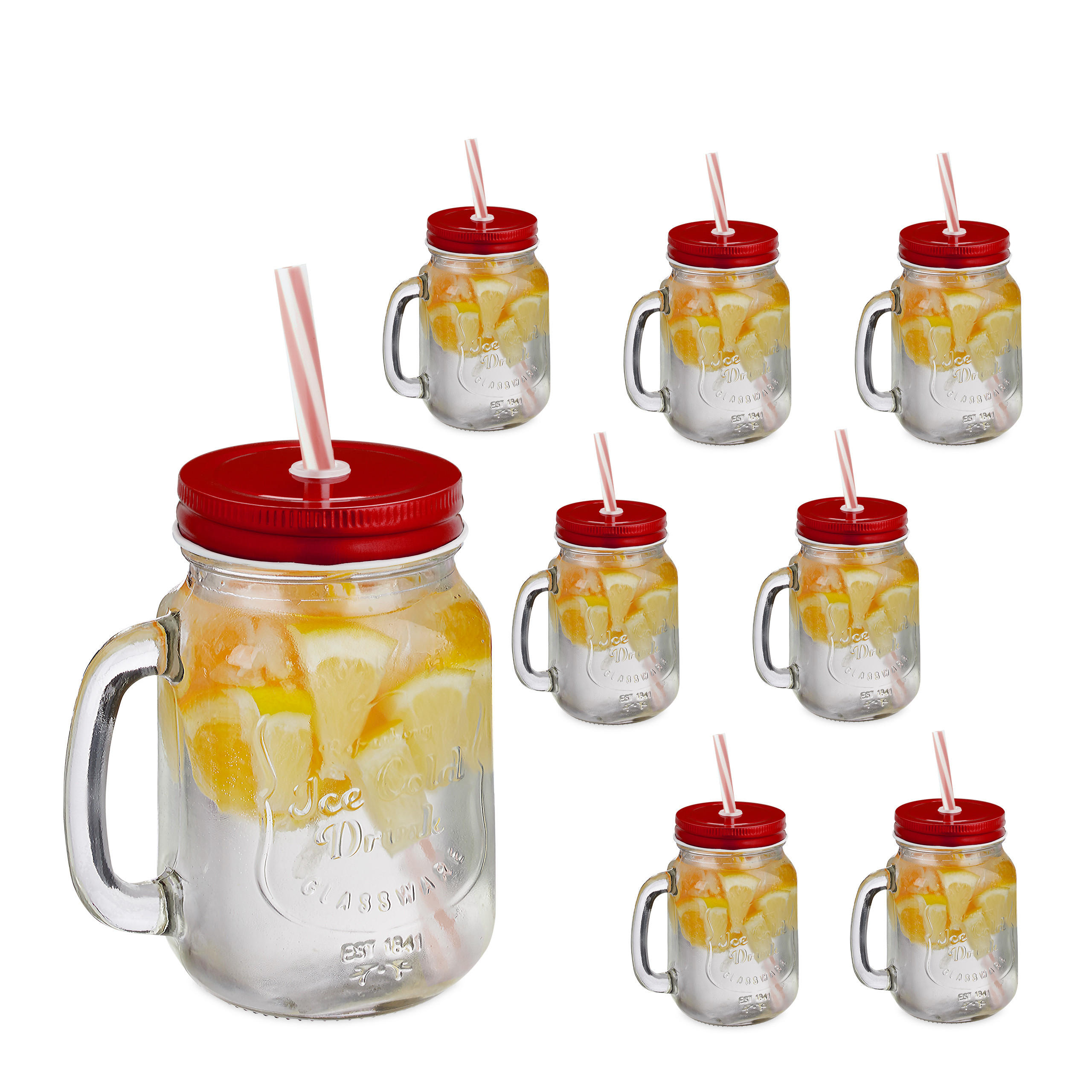 8XTRINKGLAS - Rot, Glas/Metall (0.5L) - Relaxdays