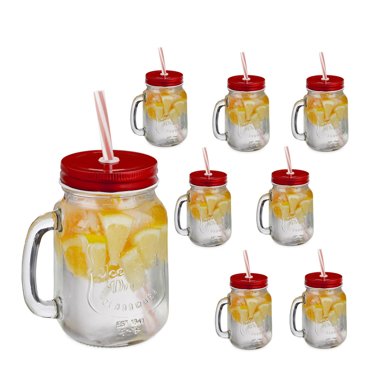 8XTRINKGLAS - Rot, Glas/Metall (0.5L) - Relaxdays
