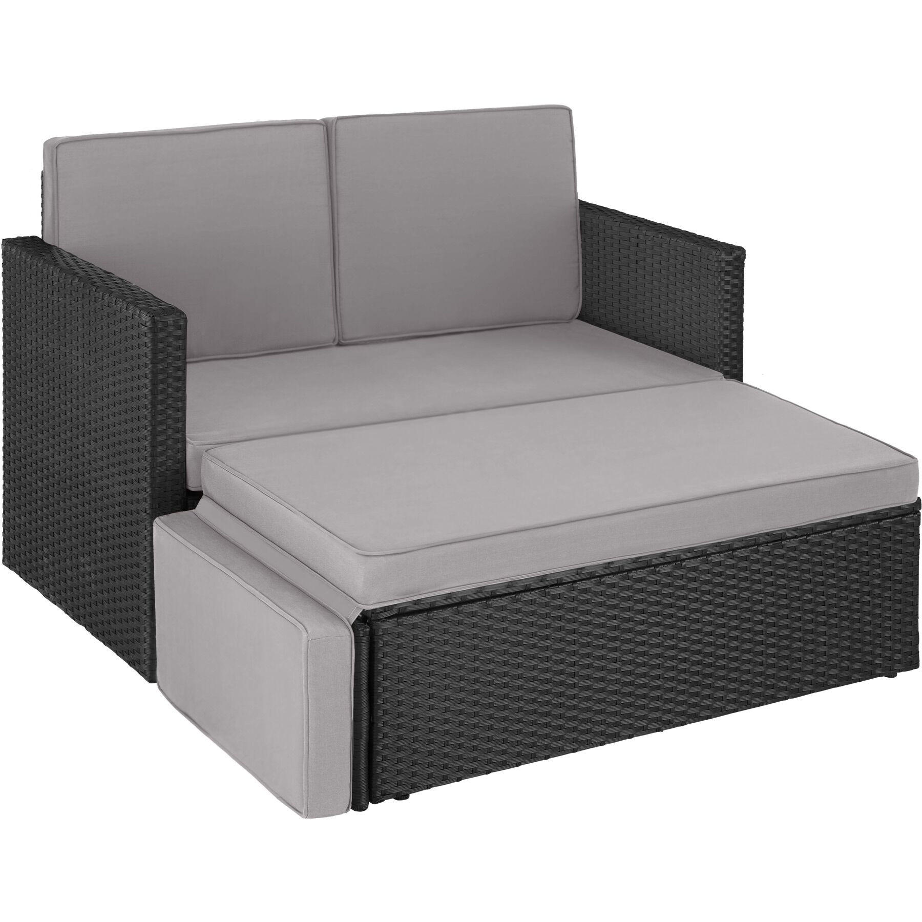 RATTANLOUNGE Korfu, Hocker mit klappbarer Stütze, schwarz/grau - Schwarz/Grau, Kunststoff - tectake