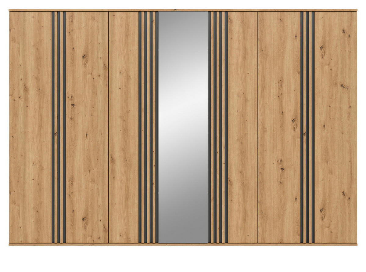 KLEIDERSCHRANK Eiche Artisan, grau 280 x 192 cm 7-türig, Drehtürenschrank mit Spiegel - Anthrazit/Eiche Artisan, Holzwerkstoff (280/192/56cm) - Inn.Furn