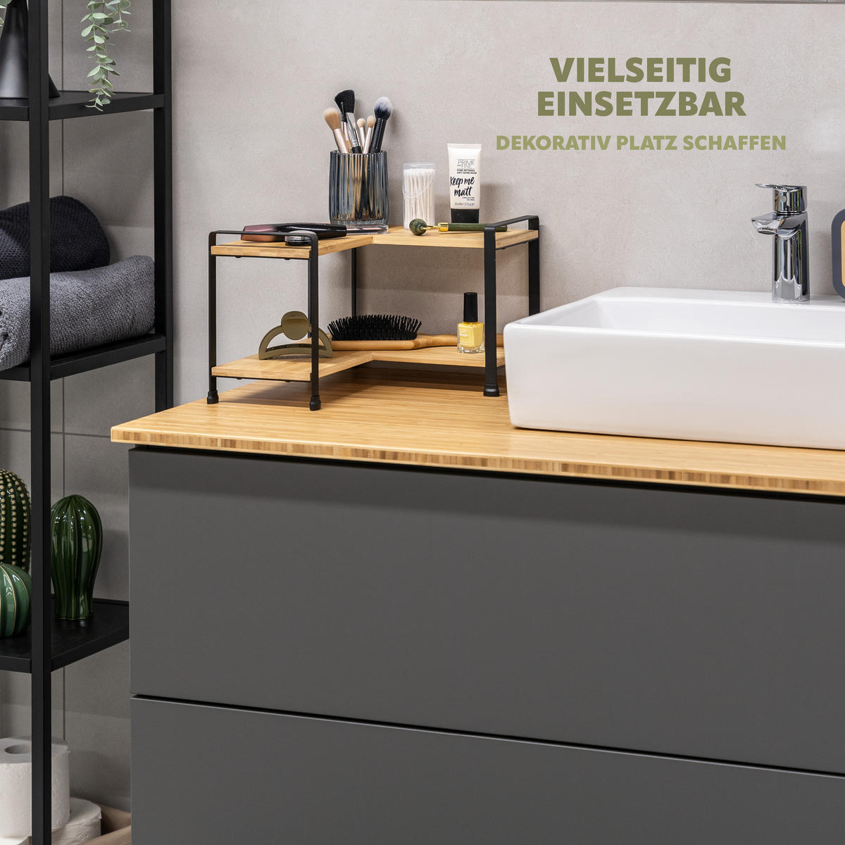 GEWÜRZ-ECKREGAL Bambus/Metall schwarz - Schwarz, Holz (31.5/21/31.5cm) - eluno