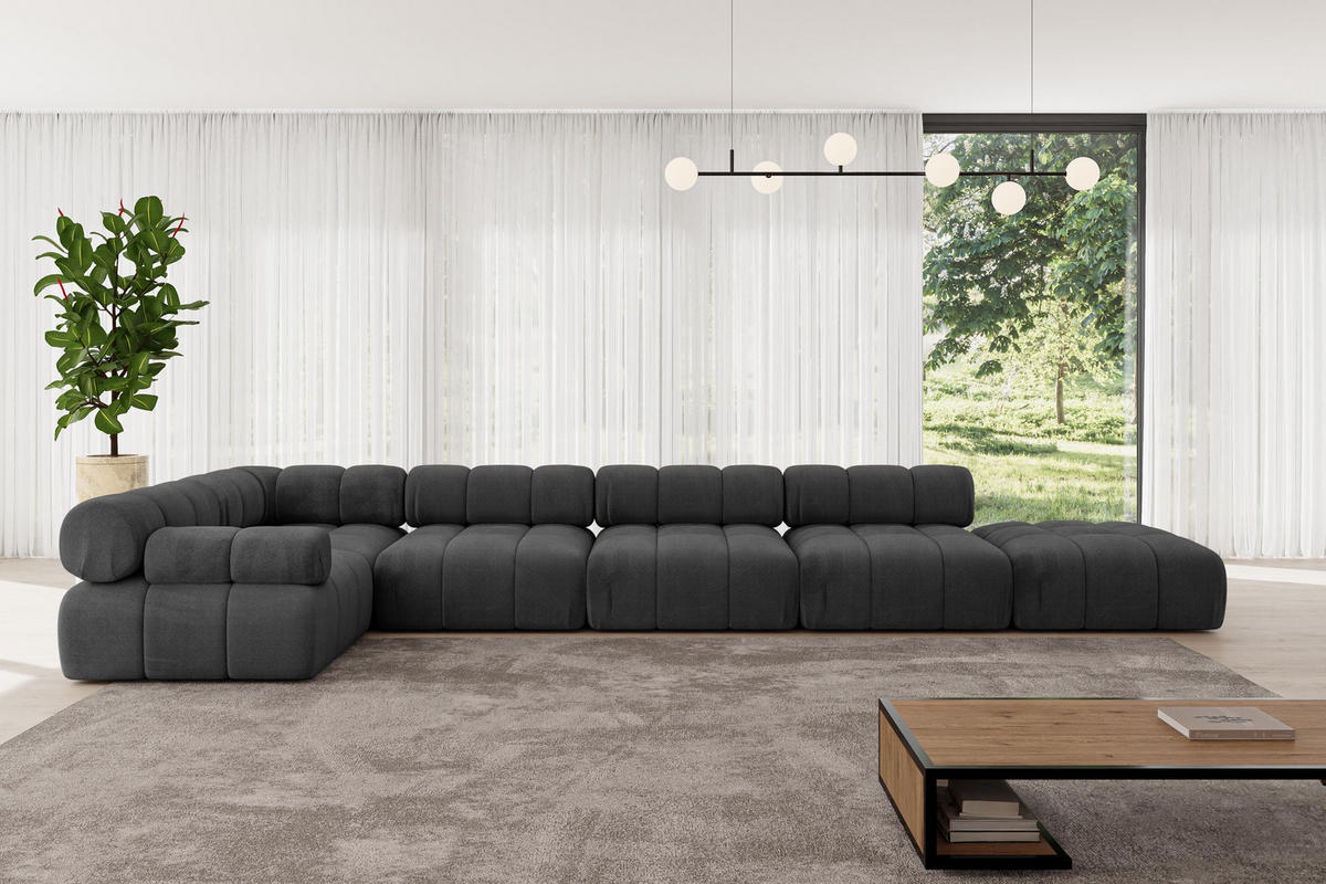 ECKSOFA modulares Sofa Felto-L3 - 475x190x70 cm Schwarz Velours - Schwarz, Holzwerkstoff/Textil (475/190cm) - ALTDECOR