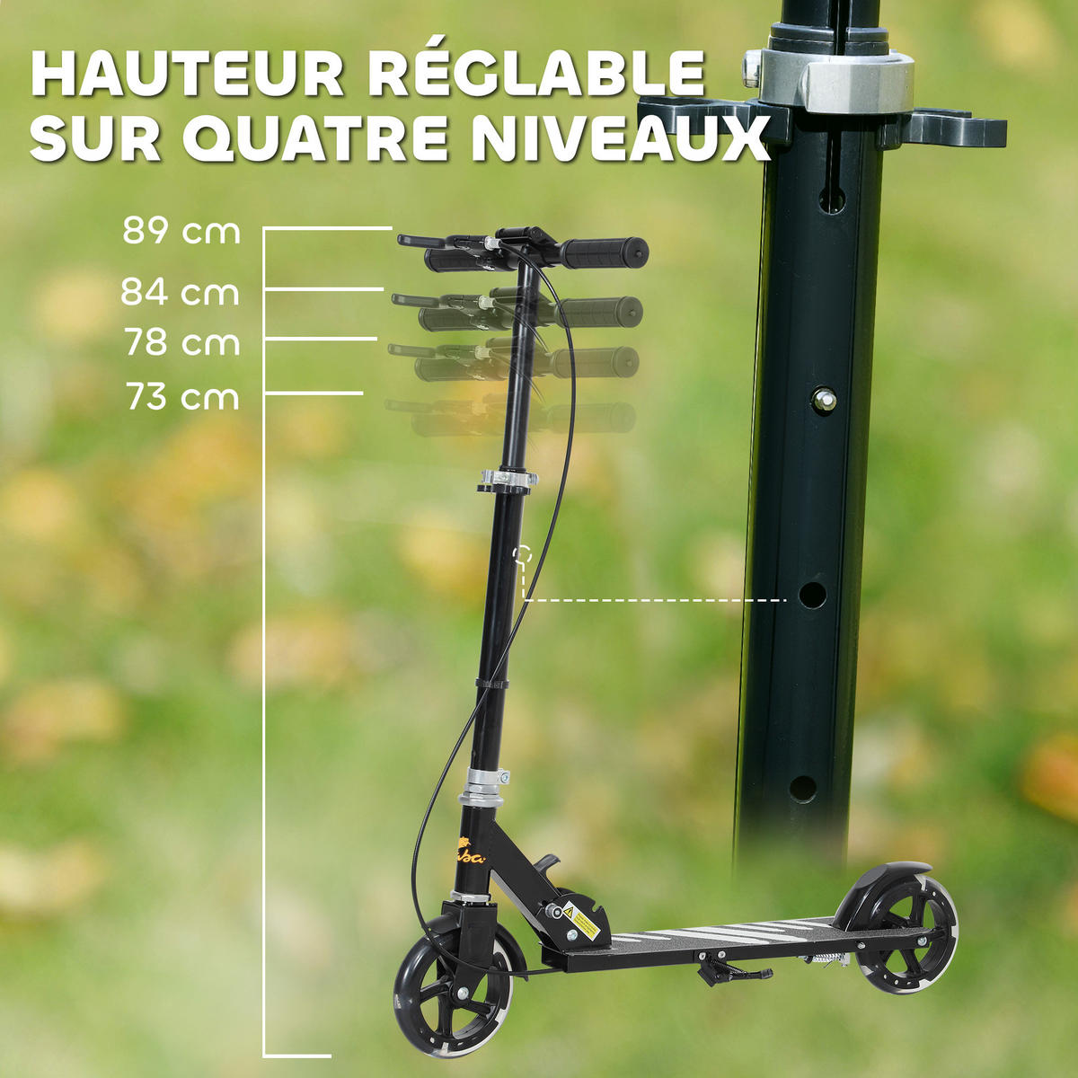 KINDERSCOOTER DE-16975 2 Räder klappbar mit LED-Leuchten Schwarz - Schwarz, Kunststoff (73/36/89cm) - ComfortXL