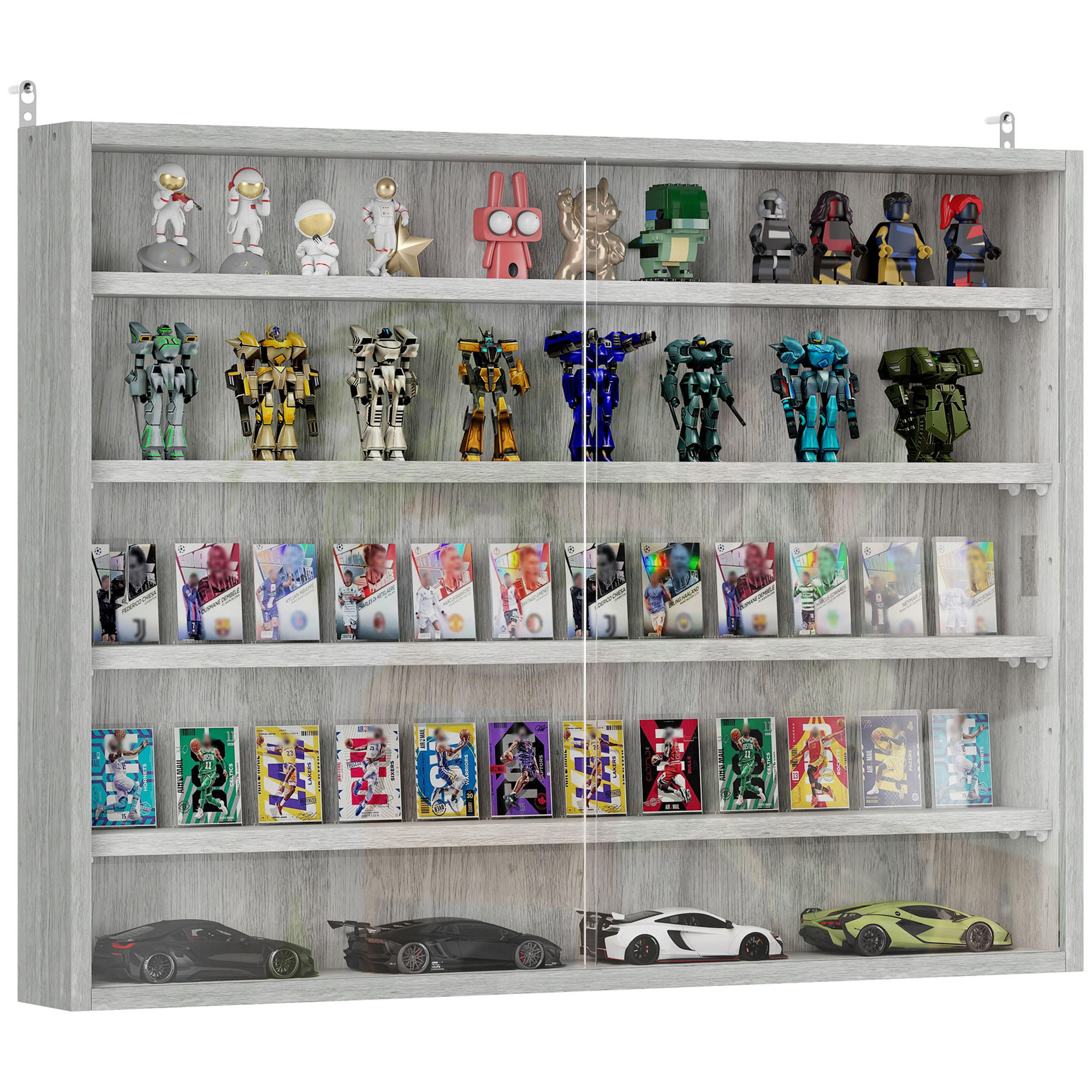 VITRINE DE-15507 80/60 cm, 4 verstellbare Böden Grau - Grau, Holzwerkstoff (9.53/59.69/80.01cm) - ComfortXL