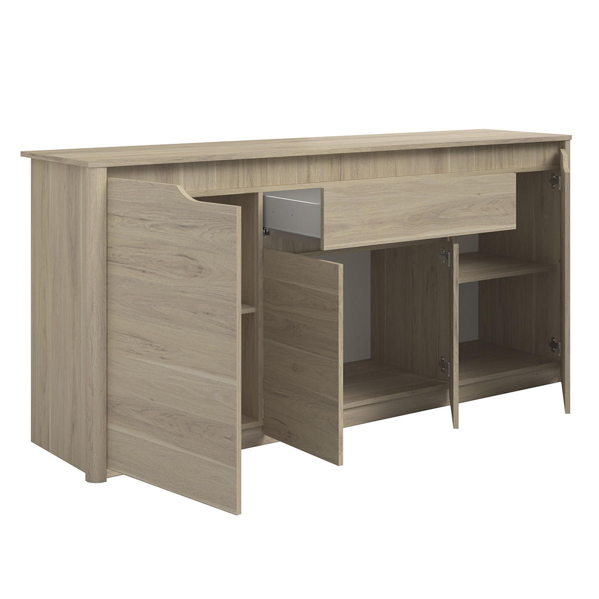 SIDEBOARD 4 Türen 1 Schublade Eiche Dekor L185 cm - Wendy - Weiß, Holzwerkstoff (45.8/85.5/185.3cm) - Calicosy