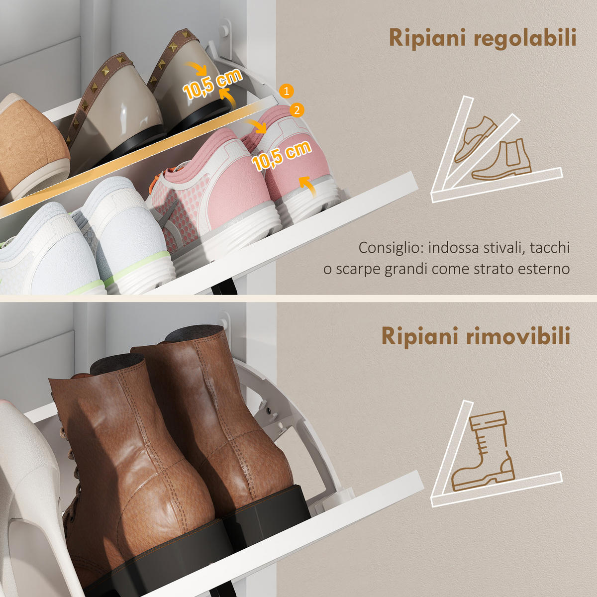 SCHUHREGAL,2 Klappschubladen Landhausstil verstellbare Böden,weiß - Weiß, Holzwerkstoff (60/96.7/26.5cm) - Vallsero