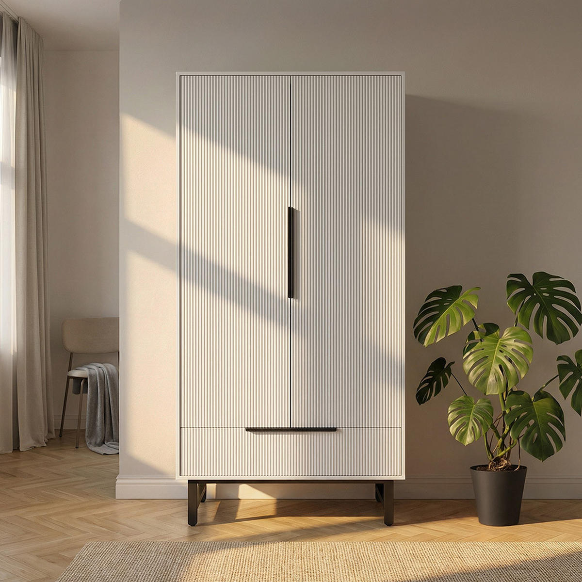 KLEIDERSCHRANK NYLA - Weiß, 100 x 200 cm - Weiß, Holzwerkstoff (100/200/40cm) - Home Deluxe