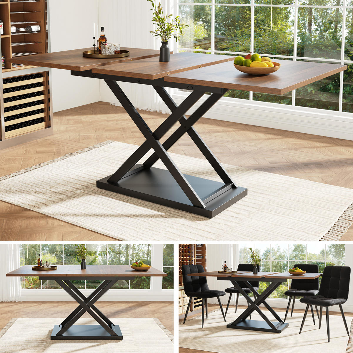 ESSTISCH 120-160/80/75 cm in Walnussfarben mit Ausziehfunktion und Kreuzgestell - Walnussfarben, Holzwerkstoff (160/80/75cm) - Flora Grace