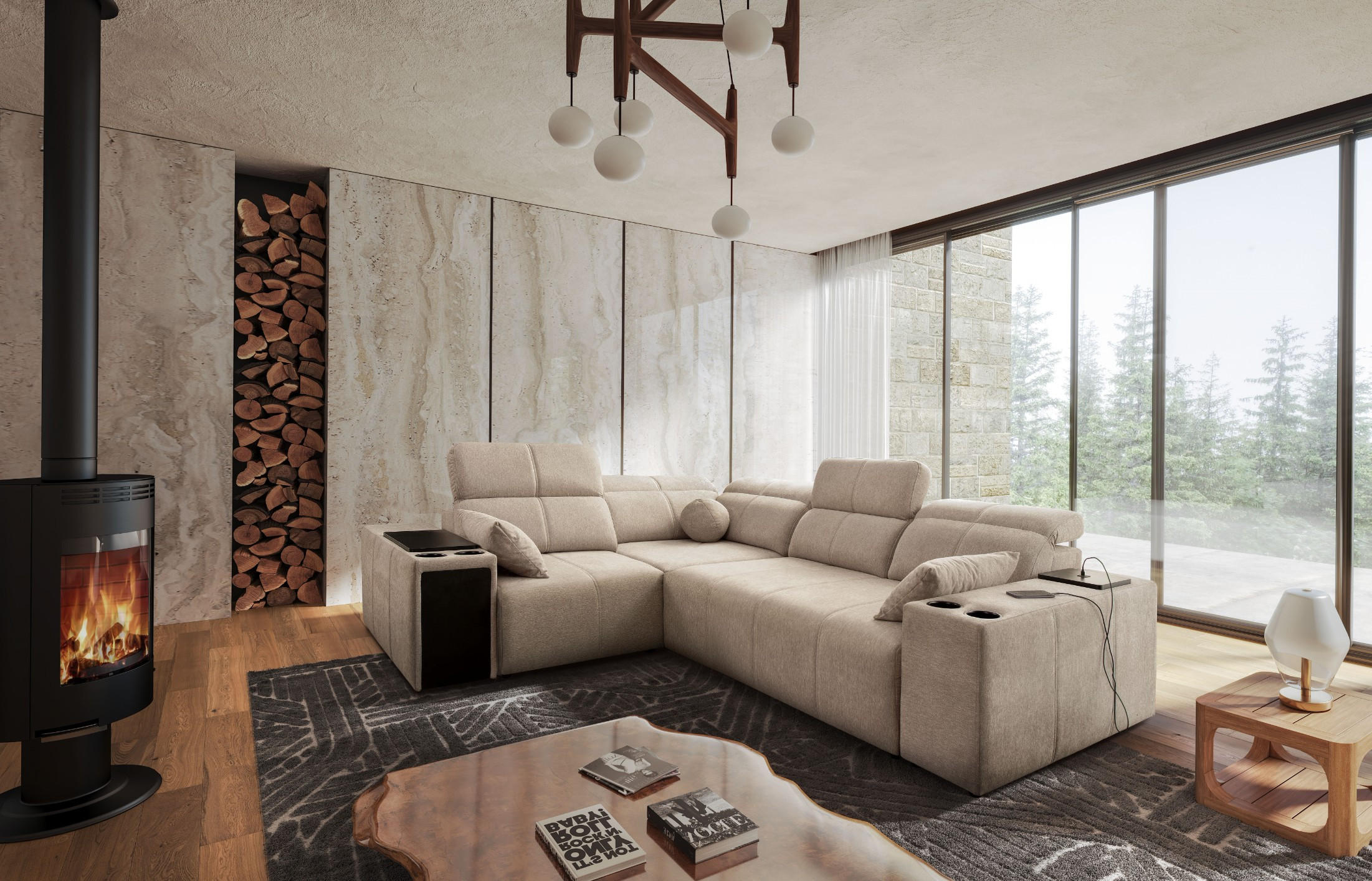 ECKSOFA Mit Schlaffunktion USB Und Verstellbarer Rückenlehne Mindy II KaltesBeige Links - Creme, Holz/Textil (219/288cm) - Kaiser Möbel
