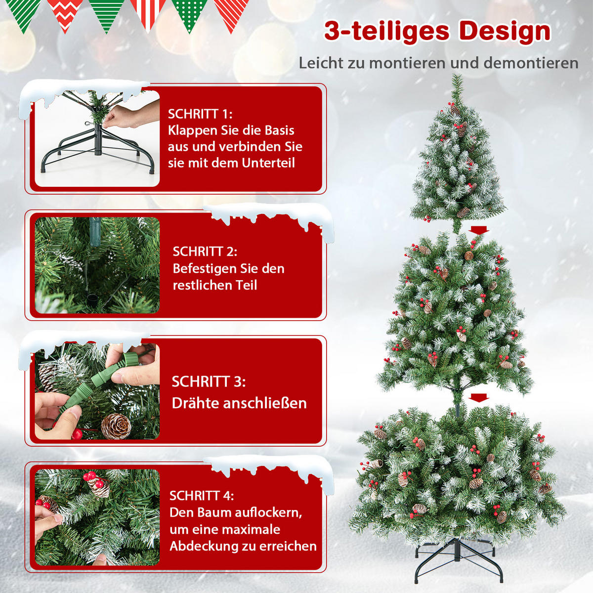 WEIHNACHTSBAUM 180cm Weiß - Grün, Kunststoff (180cm) - COSTWAY
