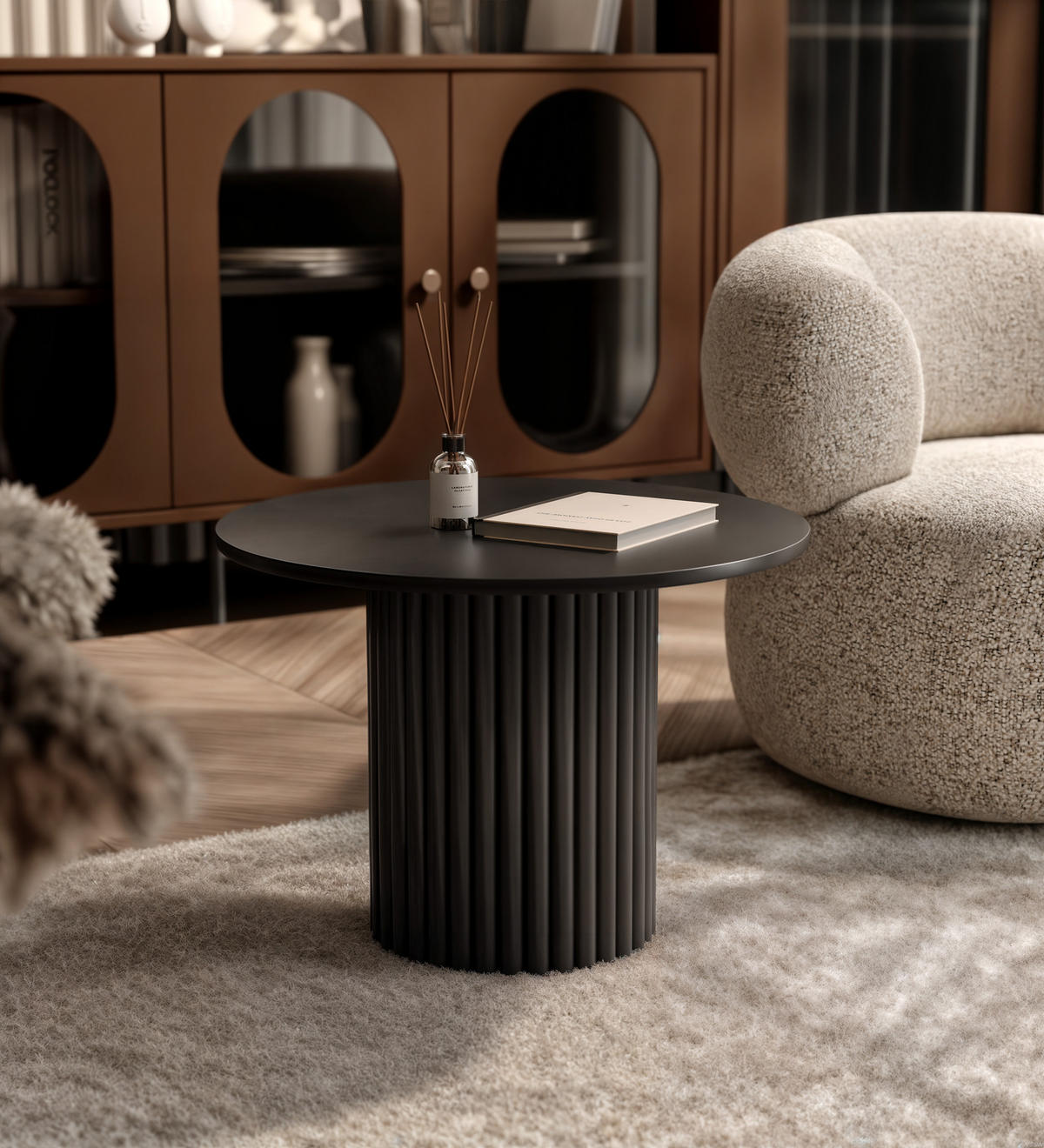 COUCHTISCH BARNEY mit geriffeltem Sockel, schwarz - Schwarz, Holzwerkstoff/Metall (60/60/38cm) - Idohome