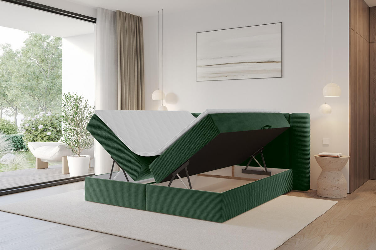 BOXBETT mit Matratze H3 - EVON - 140x200 cm Grün - Grün, Holzwerkstoff (140/200cm) - ALTDECOR