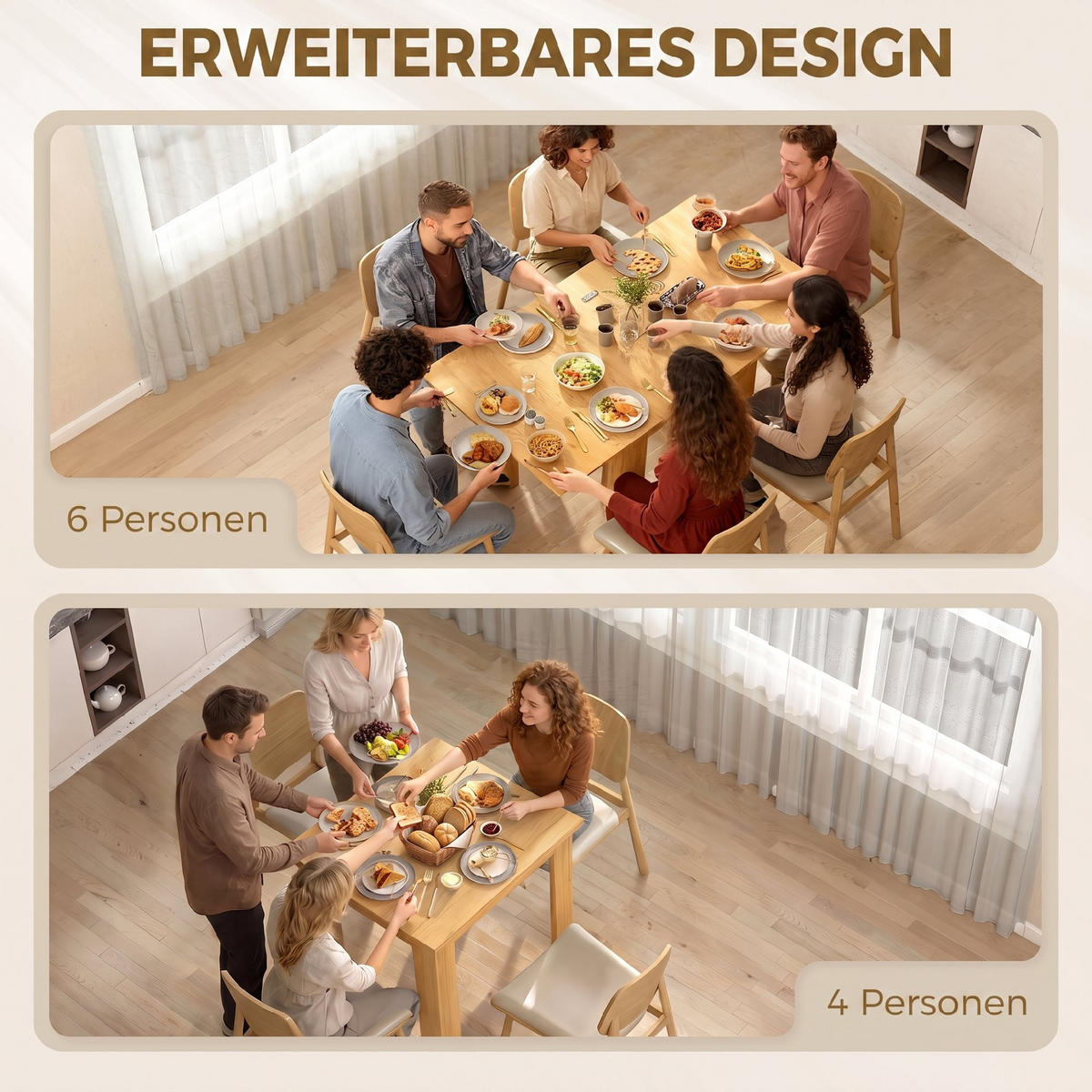 AUSZIEHBAR-ESSTISCH Spanplatte Stahl Naturholz - Naturfarben, Holzwerkstoff (140/80/77.5cm) - HOMCOM