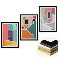WANDBILDER 3er-Set - 40x60 cm Schwarzer Rahmen - Farbenfrohe Illustrationen von Gebäuden - Schwarz, Kunststoff (40/60cm) - ArtPrintCave