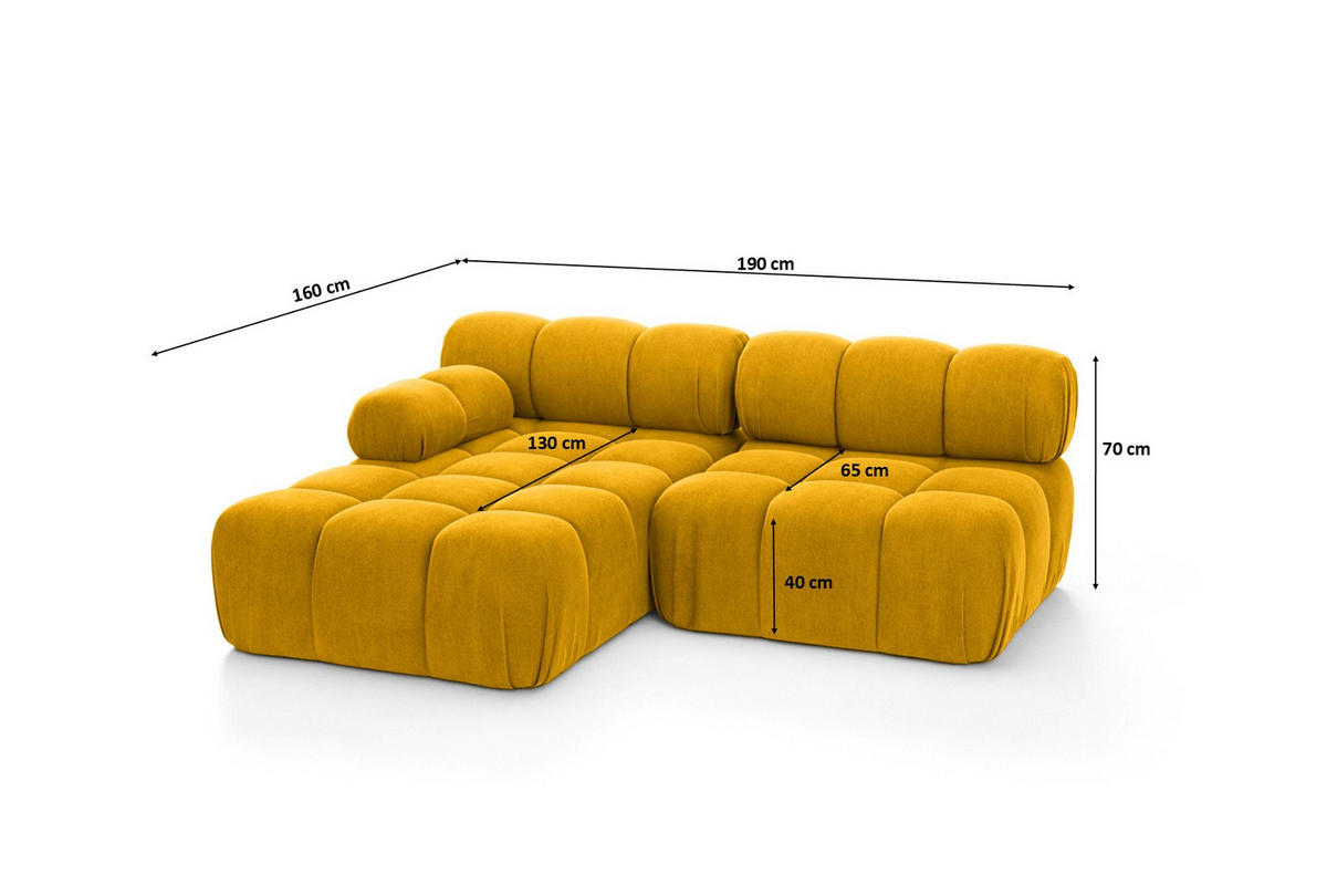 ECKSOFA L-Form Mini II Modular, Veloursstoff Salvador, Gelb, Links, Selia - Gelb, Holz (190/160cm) - Kaiser Möbel
