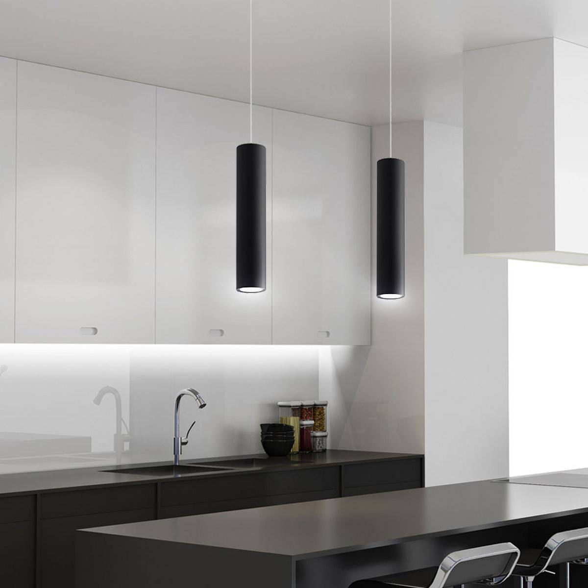 HÄNGELEUCHTE Stahl Schwarz 2-Flammig - Schwarz, Metall (30/8/100cm)