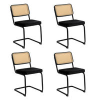 SCHWINGSTUHL DE-36914 4er-Set mit Samtbezug und Rattan-Rückenlehne Schwarz - Schwarz, Metall (46.4/84.6/53cm) - ComfortXL