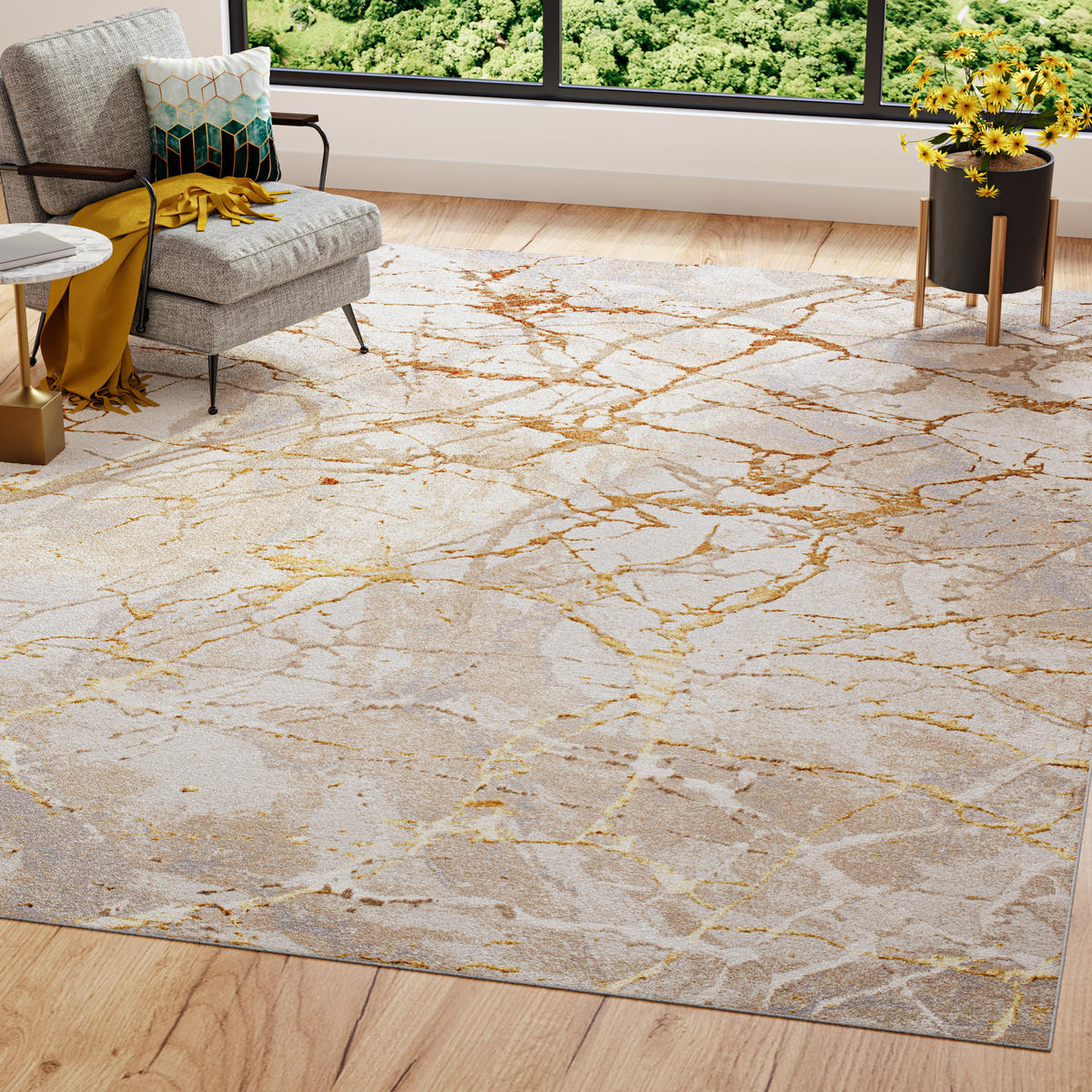 TEPPICH GOLDEN Creme 120/170 cm - Creme, Kunststoff (120/170cm) - Tapiso