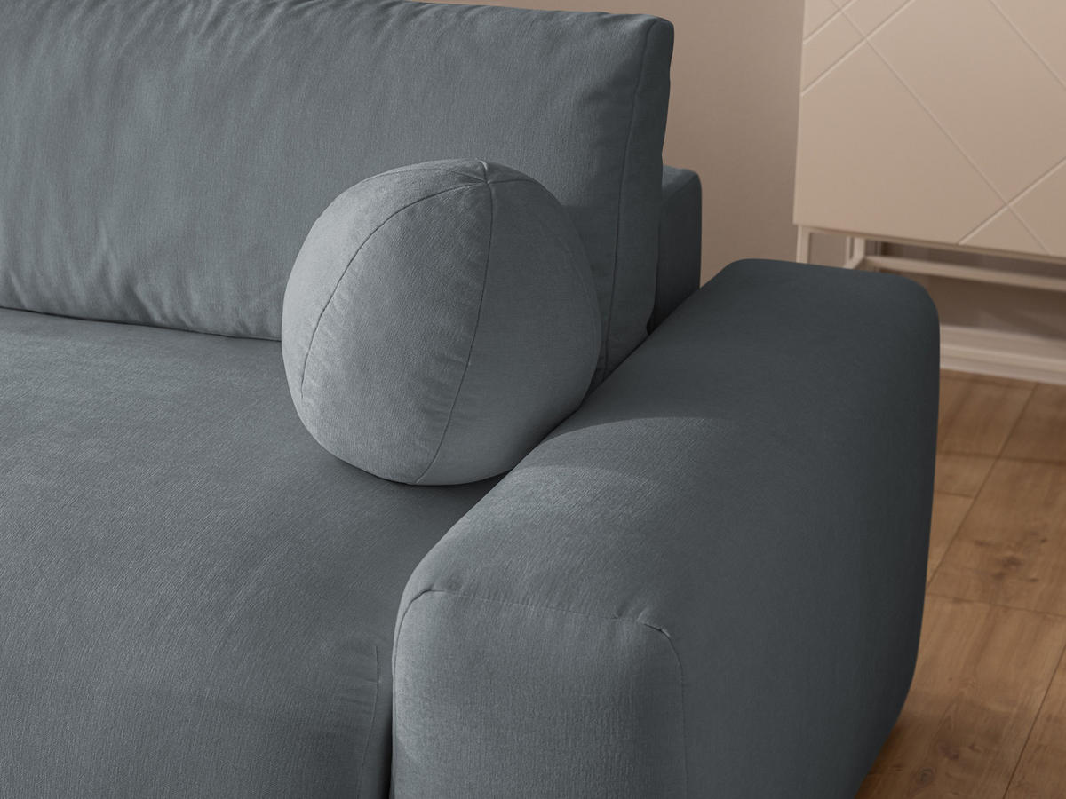 ECKSOFA Puffy mit Schlaffunktion und Bettkasten - besonders weich und puffig aus Dunkelgrau Webstoff - Ottomane links - Dunkelgrau/Schwarz, Holz/Kunststoff (138/266cm) - S-Style Möbel