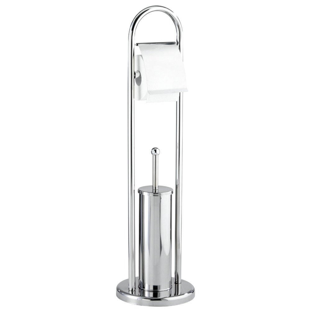 TOILETTENPAPIERSTÄNDER und Toilettenbürste Vasto 22/22/81 cm - Silberfarben, Metall (22/81/22cm) - Wenko