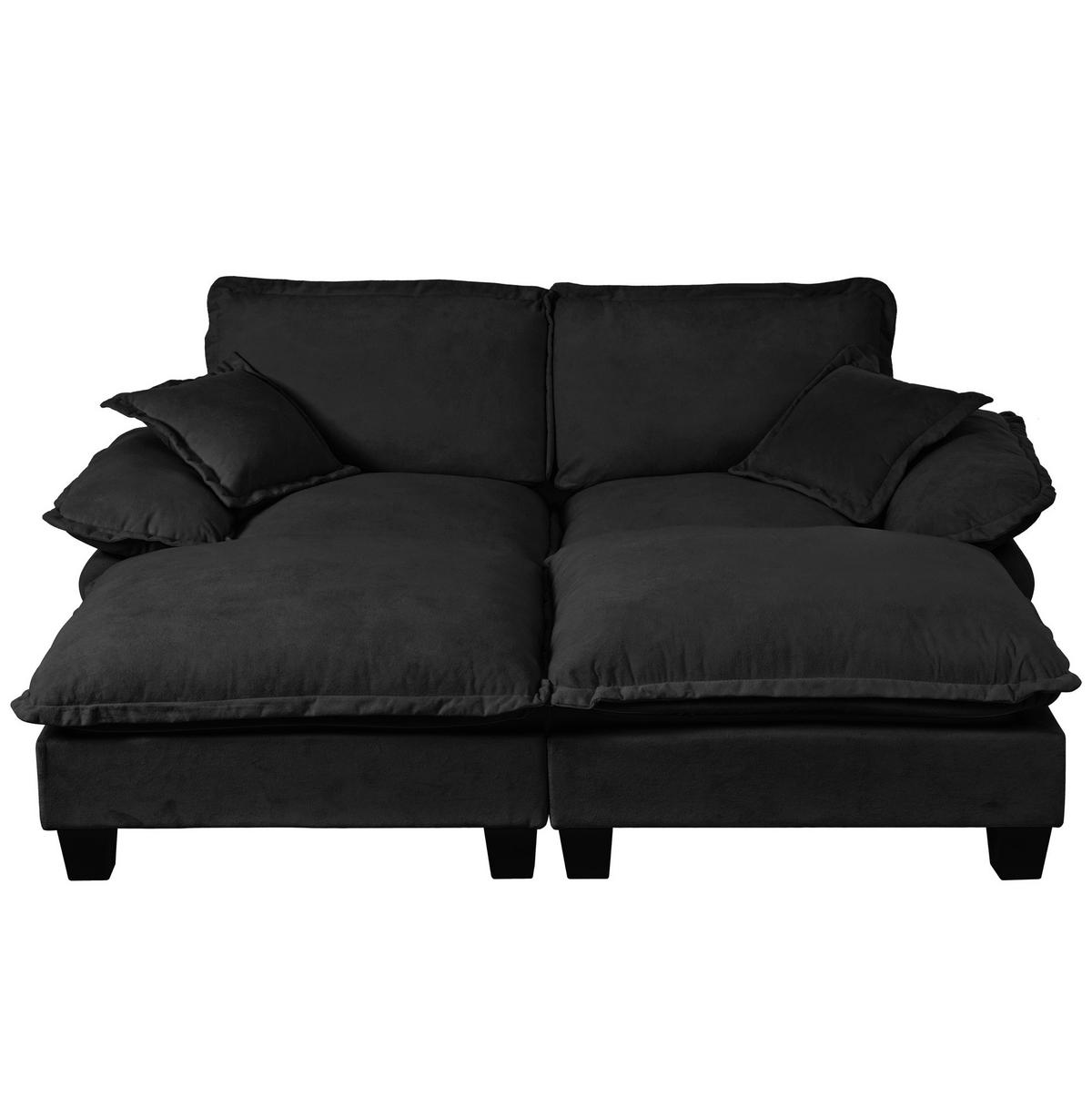 SOFA modular mit 2 Ottomanen ca. 194x151 cm Chenille Black - Schwarz, Holzwerkstoff (151/90/194cm) - Meubliv