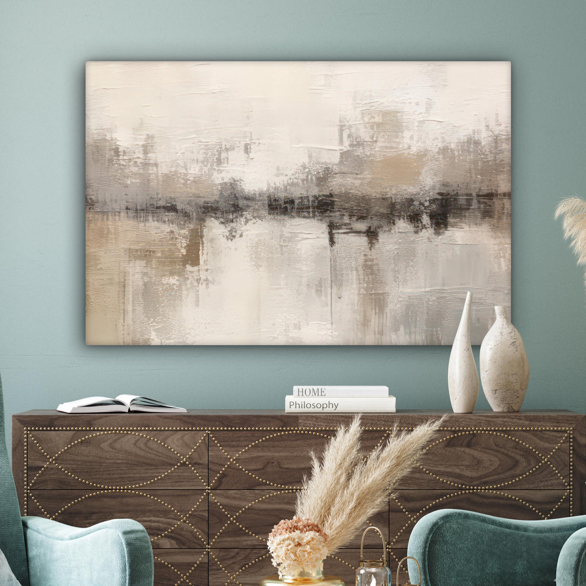 LEINWANDBILD Moderne Kunst - Abstrakt - Beige 150x100 cm - Beige, Textil (150/100cm) - MuchoWow