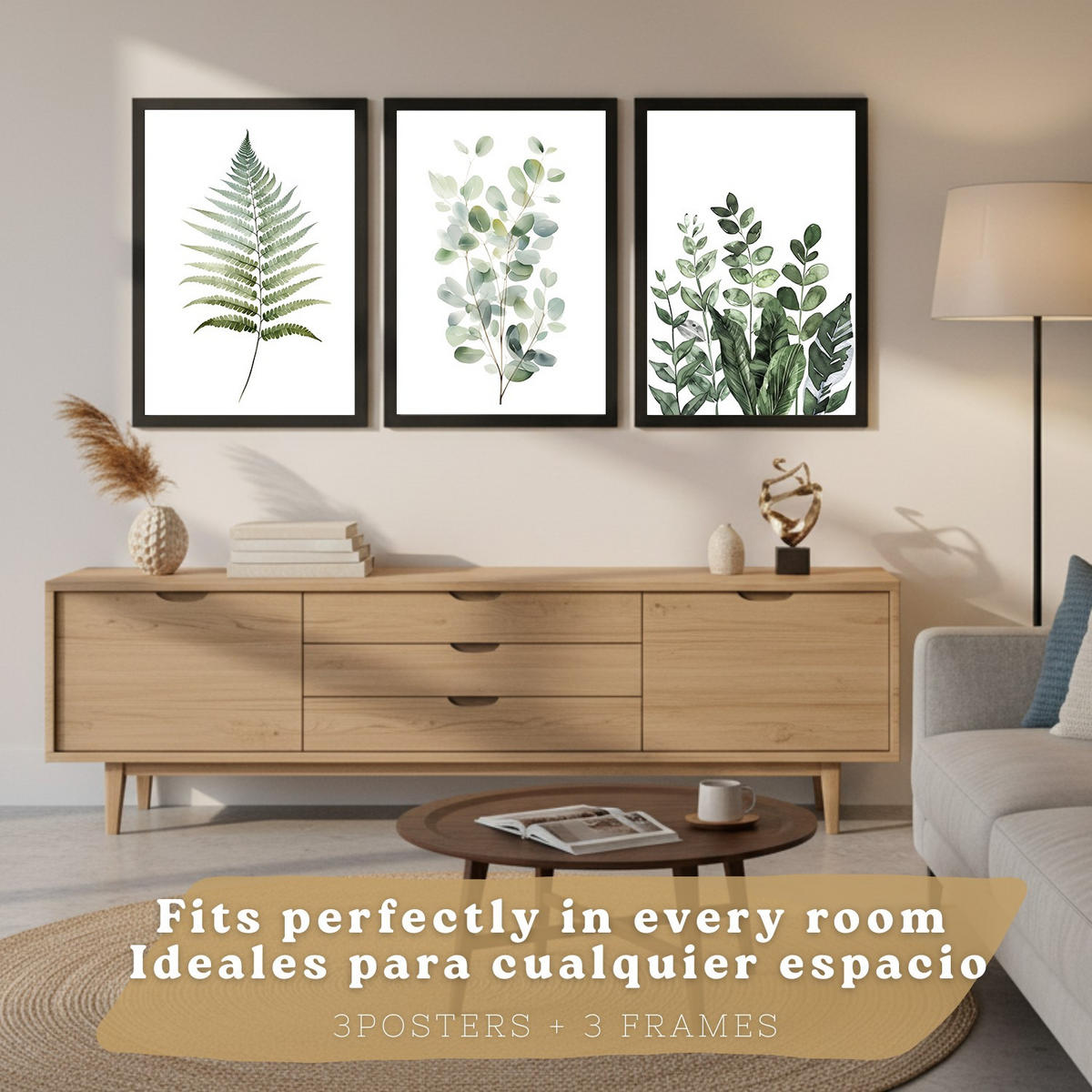 PLAKAT Sada 3 Zelené A4 Černý rám - černá, papír (29.7/1/21cm) - Nacnic