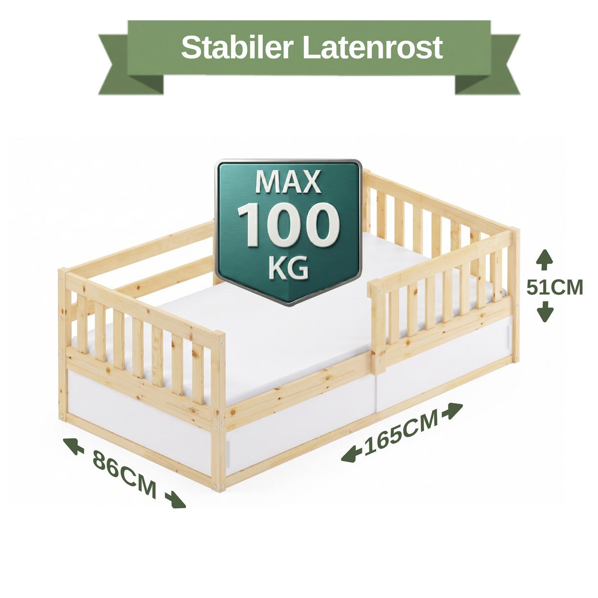 KINDERBETT Smart, 80x160, mit Stauraum Pine - Naturfarben, Holz (80/160cm) - Interbeds