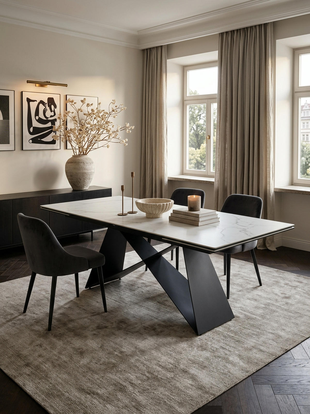 ESSTISCH Ausziehbar Keramik Glas Marmoroptik Rechteckig Groß, Weiß 180x95x78 cm - Schwarz/Weiß, Keramik/Metall (95/180/78cm) - KADIMA DESIGN