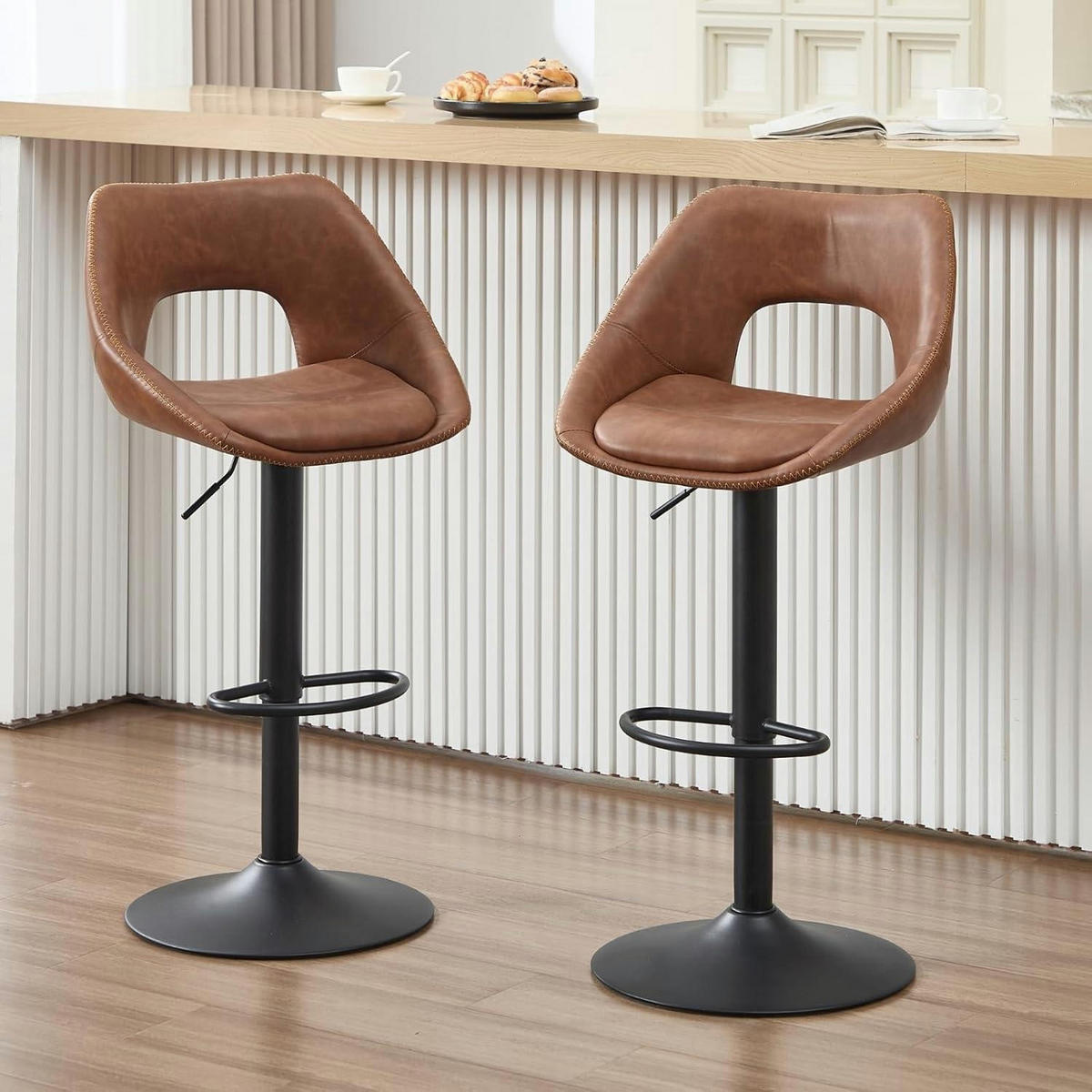 BARHOCKER 4er Set Braun Höhenverstellbar 360° Drehbar - Braun, Kunststoff (49/85/51cm)