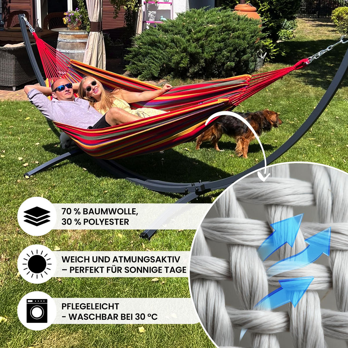 HÄNGEMATTE mit Gestell, 2 Personen, XXL, 200 kg, Metall, Grey, einfache Montage - Grau, Metall (370/130/120cm) - Potenza