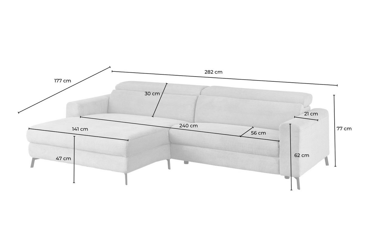 ECKSOFA LAISKA Steingrau Cord - Schwarz/Grau, Textil/Metall (282/177cm) - KAWOLA