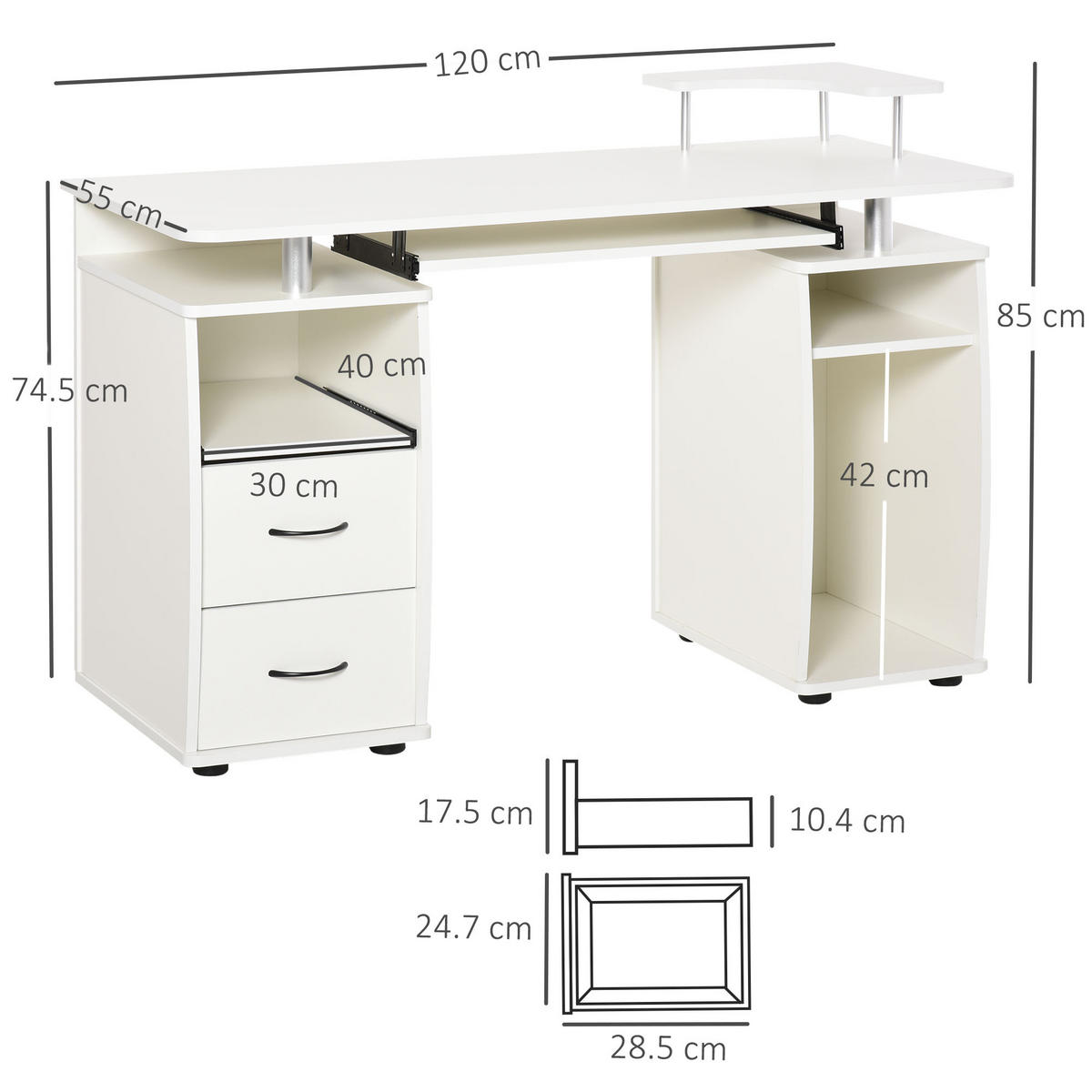 BÜROTISCH Weiß 1 Stück - Weiß, Holzwerkstoff (55/120/85cm) - GiPP