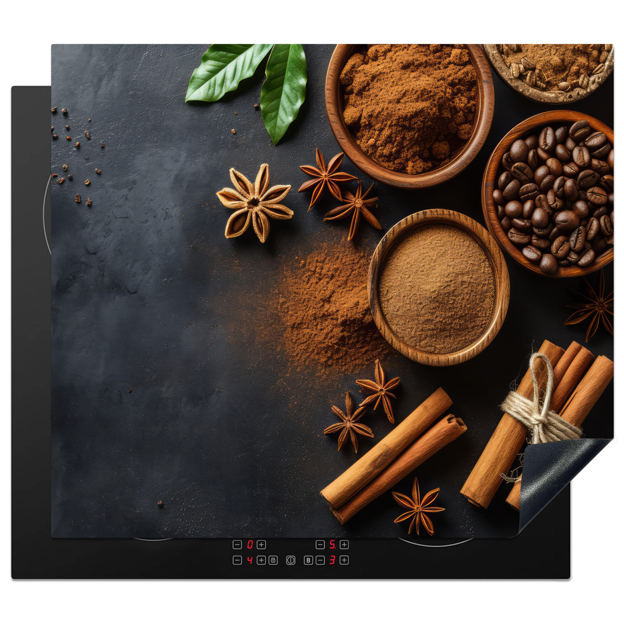HERDABDECKPLATTE Zimt - Beton - Kaffee - Zimtstangen - Gewürze 59x52 cm - Mokka, Kunststoff (59/0.2/52cm) - MuchoWow