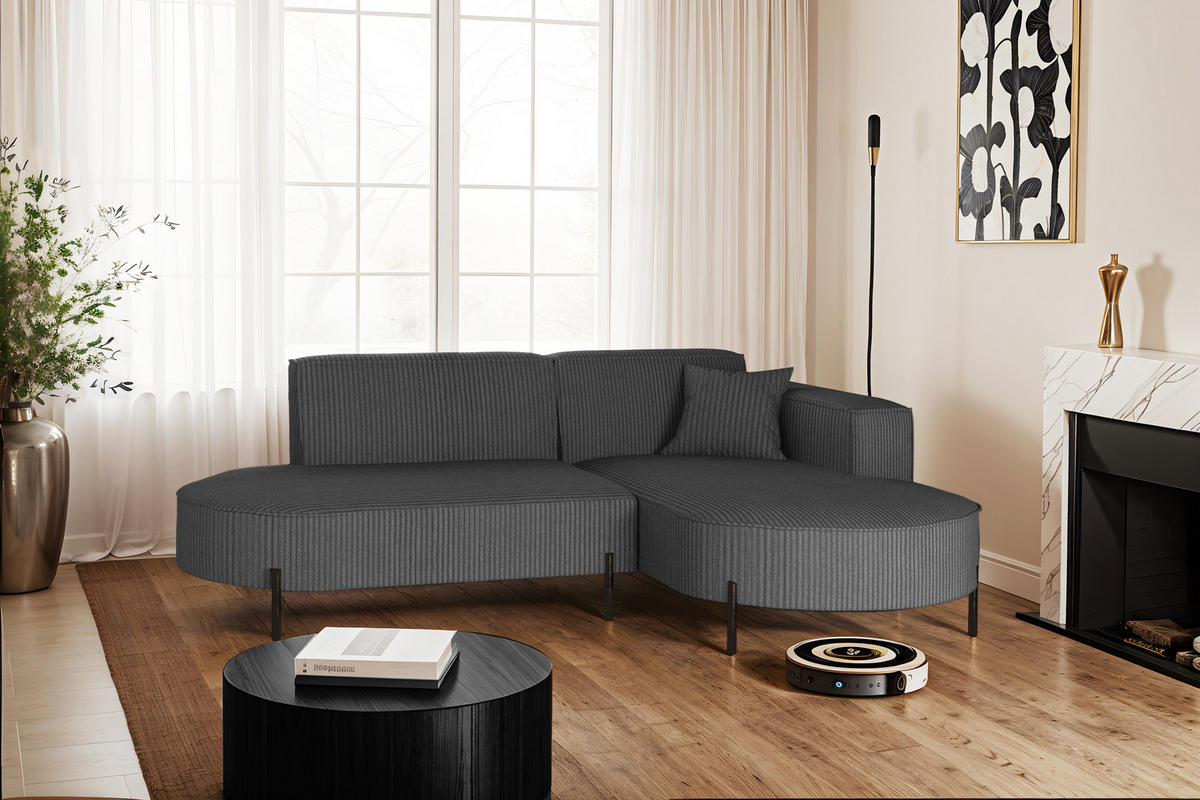 ECKSOFA L-Form Designer Modena Rein stoff Cord Graphit Rechts - Dunkelgrau, Holzwerkstoff (236/165cm) - Kaiser Möbel
