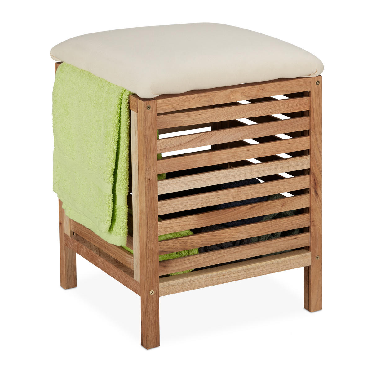 WÄSCHEKORB - Hellbraun, Holz/Textil (39/51/39cm) - Relaxdays