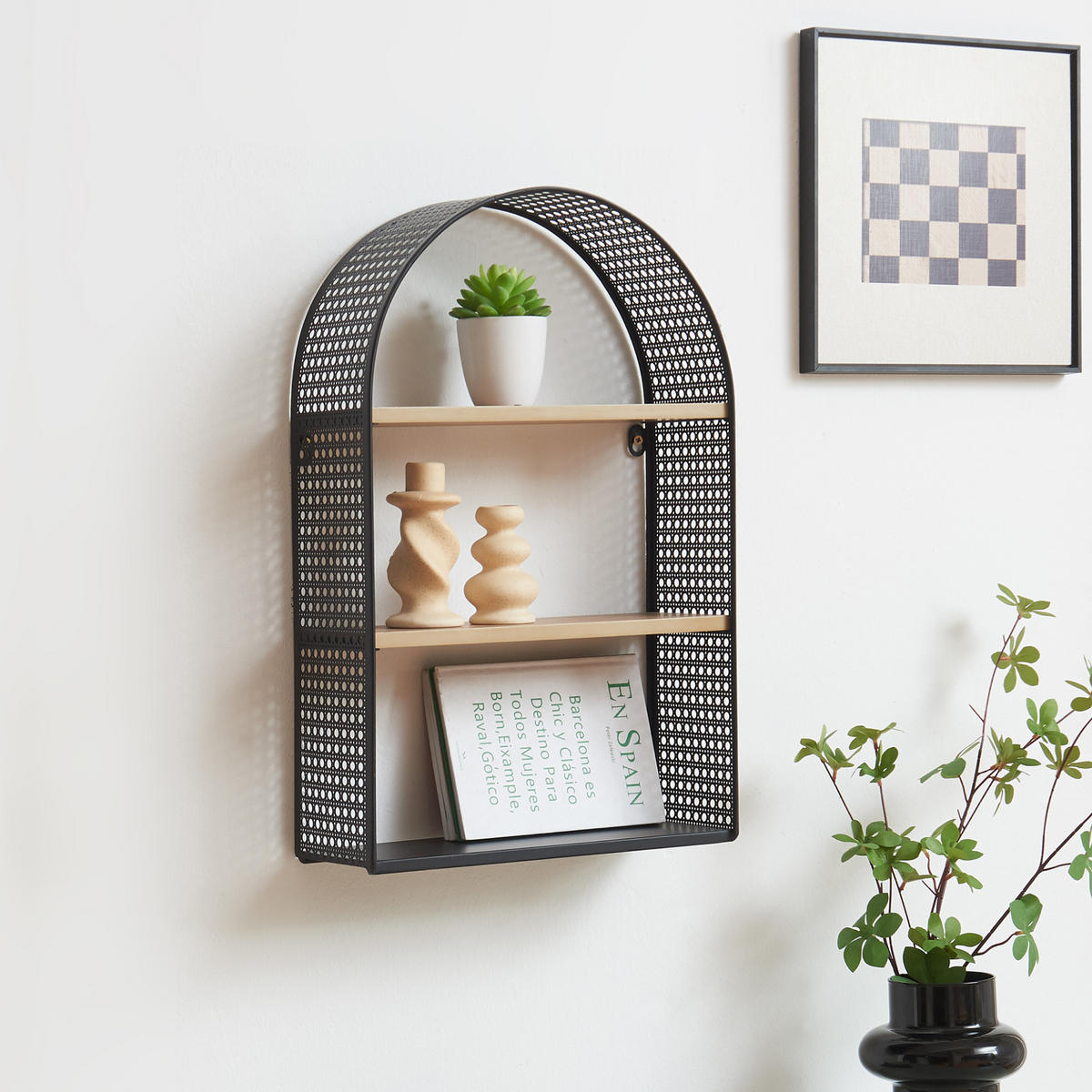 WANDREGAL Jäller II. - Schwarz, Holzwerkstoff/Metall (34.5/53/13.5cm) - [en.casa]