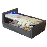 DETSKÁ posteľ 90/200 cm, zamat, sivá, s LED osvetlením, USB a hydraulickým úložným priestorom - sivá, textil (90/200cm) - BEAOK