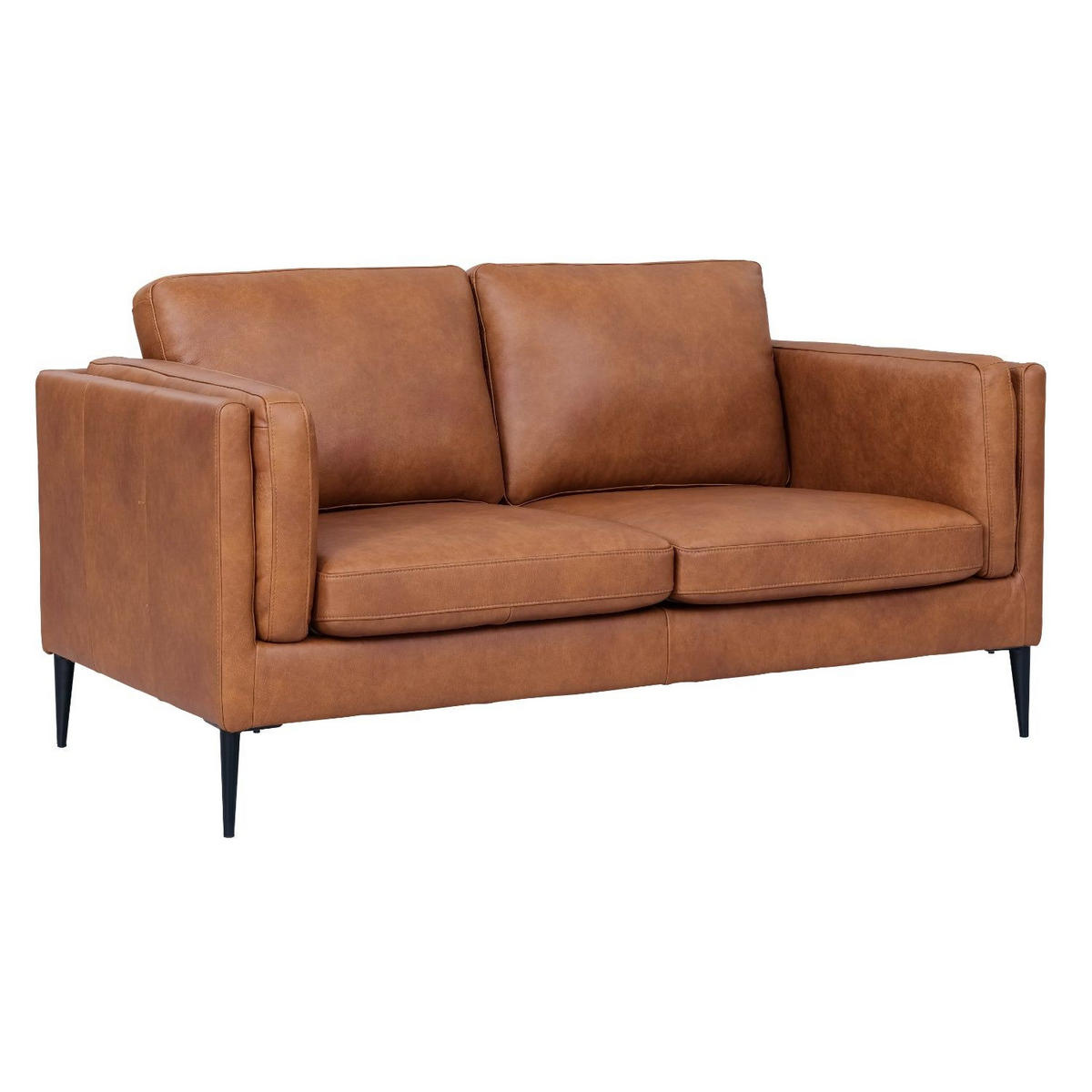 ZWEISITZER-SOFA Echtleder Cognac Braun - Schwarz/Braun, Leder/Metall (157/83/88cm) - Furnhouse