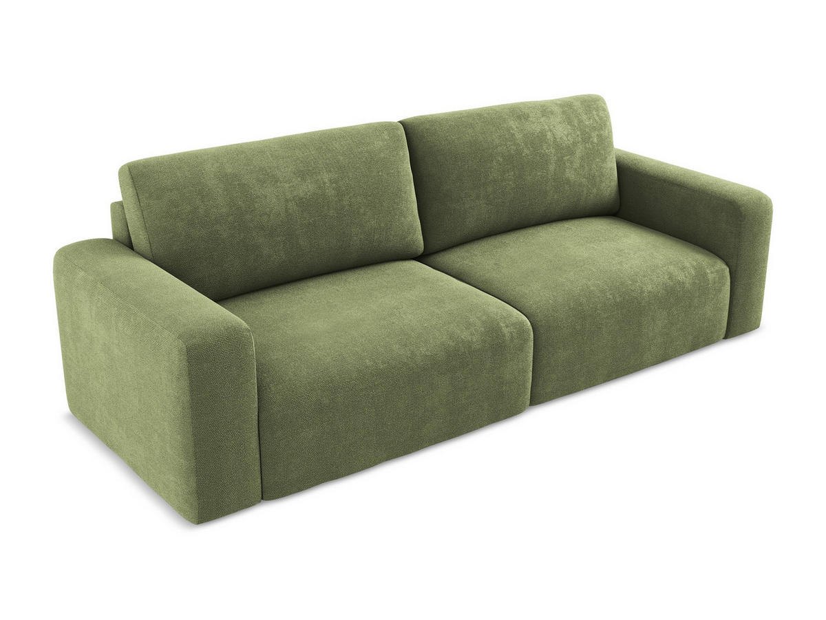 3-SITZER SOFA mit Schlaffunktion Chenille Stoff Grün - Schwarz/Grau, Kunststoff/Textil (244/79/102cm) - Makamii
