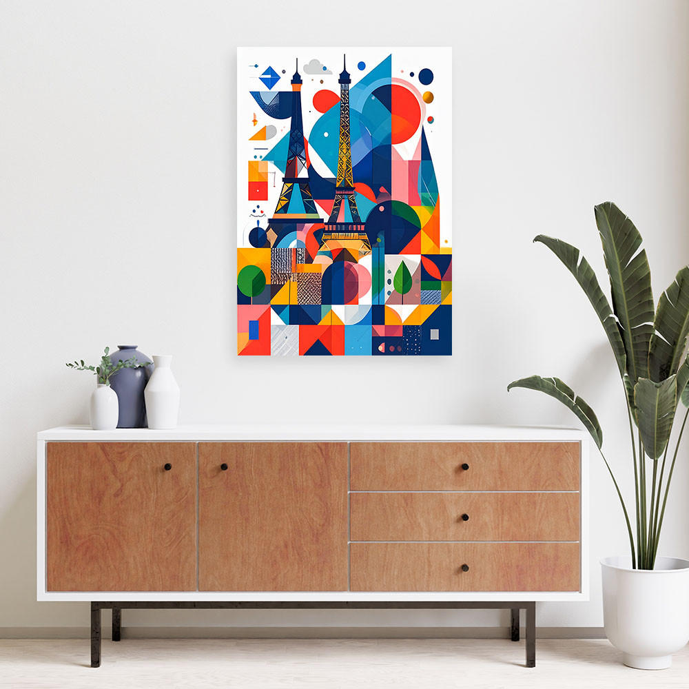 LEINWANDBILD Paris Eiffelturm im Bauhaus-Stil 70x100cm - Multicolor, Textil (70/100cm) - Feeby