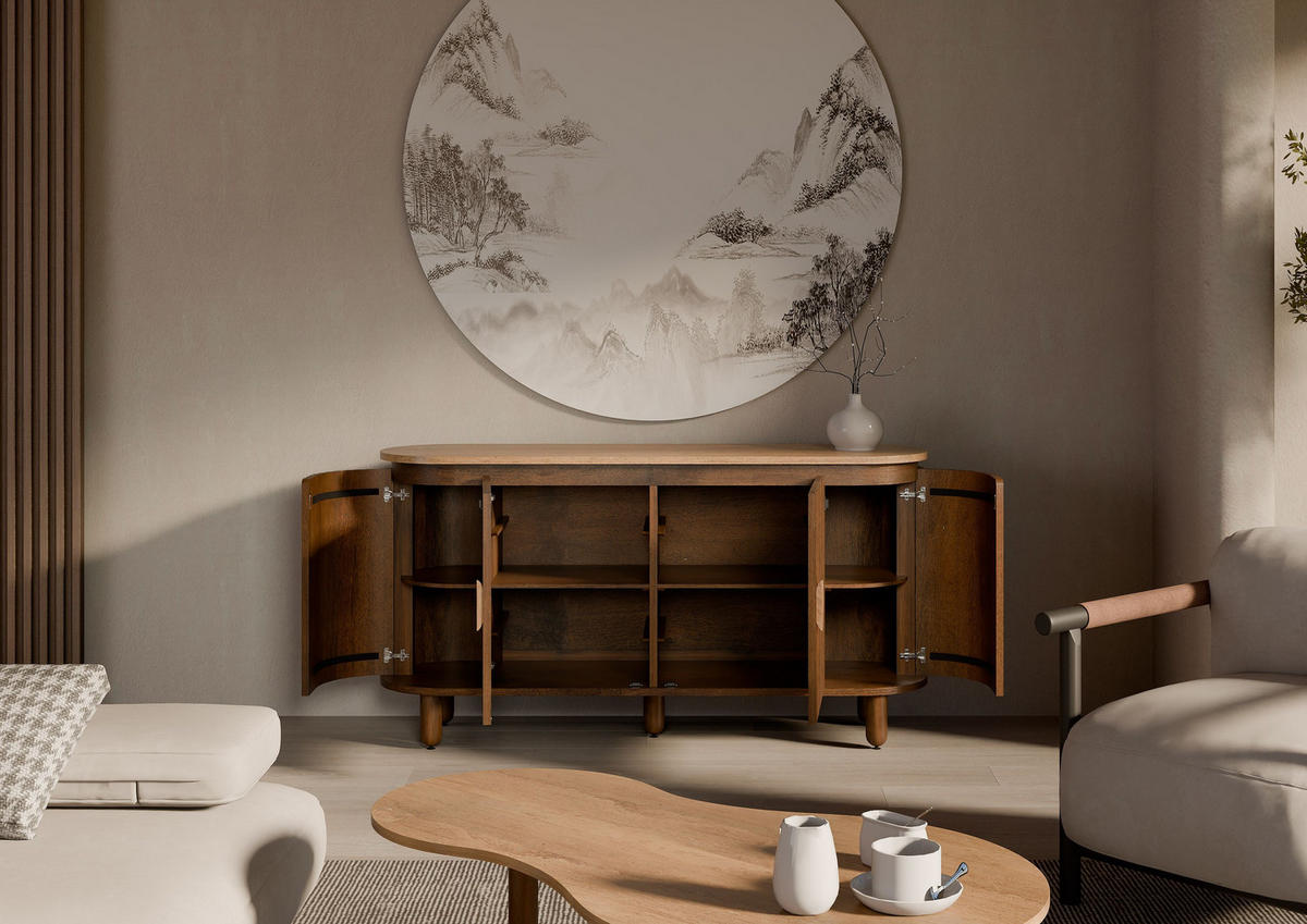 SIDEBOARD Mango 152x40x80 braun geölt KYOTO #111 - Braun, Holz (152/80/40cm) - Massivmoebel24