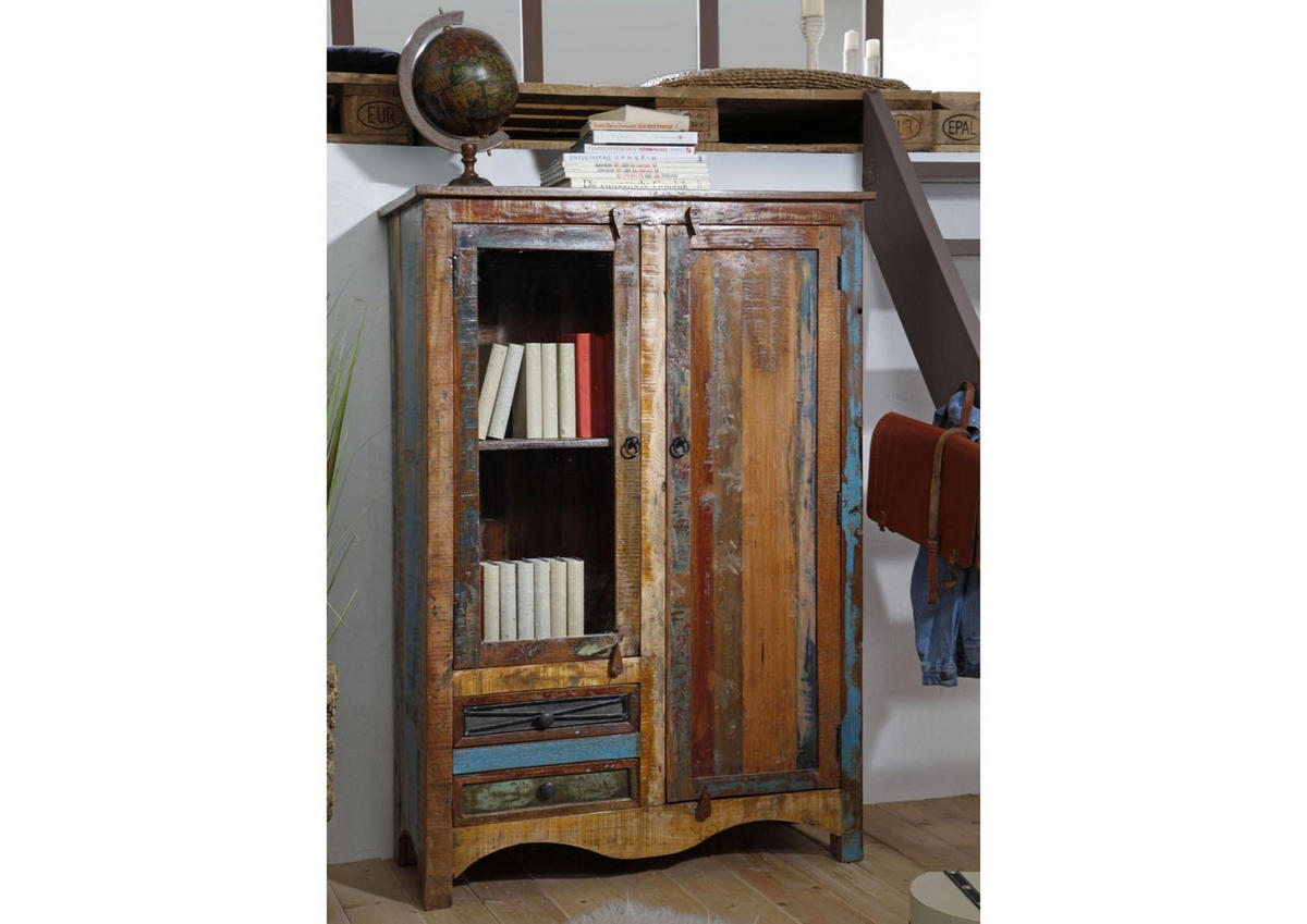VITRINE Altholz 95x42x140 mehrfarbig lackiert NATURE OF SPIRIT #51 - Multicolor, Holz (95/140/42cm) - Massivmoebel24