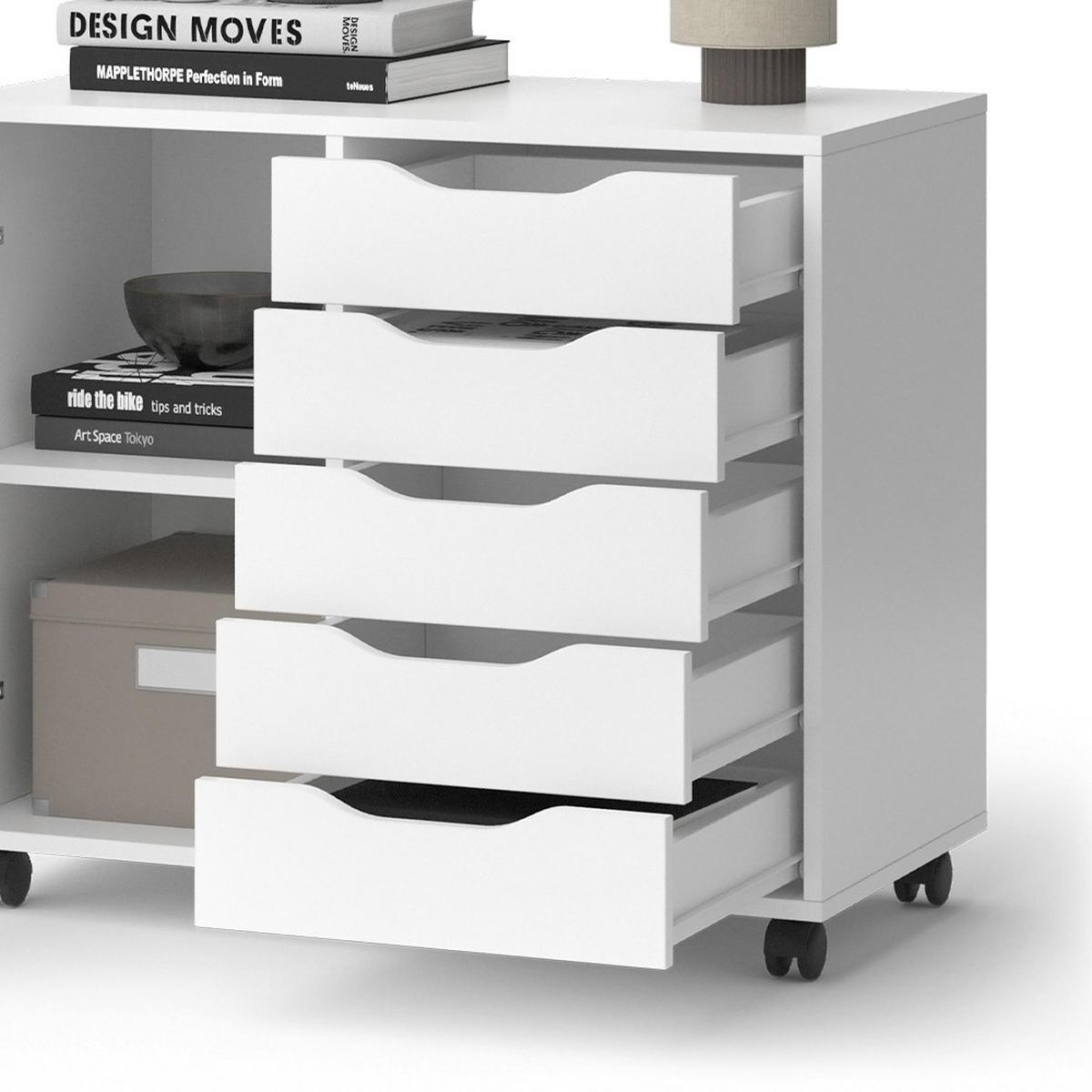 KOMMODE Otwin Weiß 78 x 61.5 cm mit 5 Schubladen und 1 Tür - Weiß, Holzwerkstoff (40.6/61.5/78cm) - Vicco