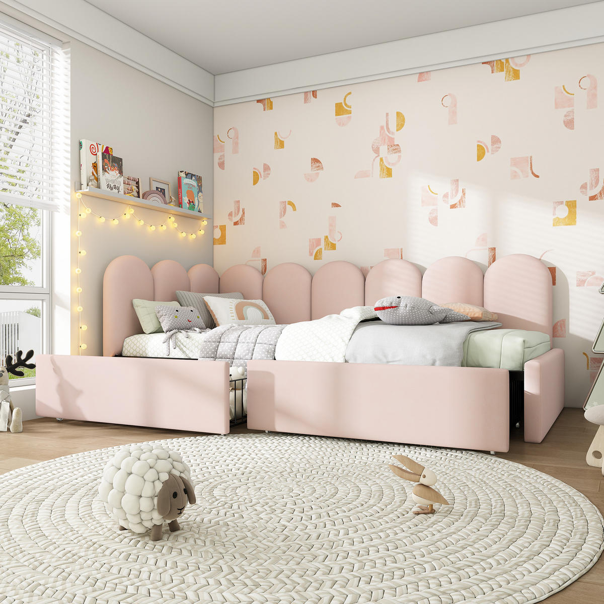 KINDERBETT Polsterbett 90/190 cm aus Samt mit 2 Schubladen Rosa - Rosa, Textil (90/190cm) - Modenvie