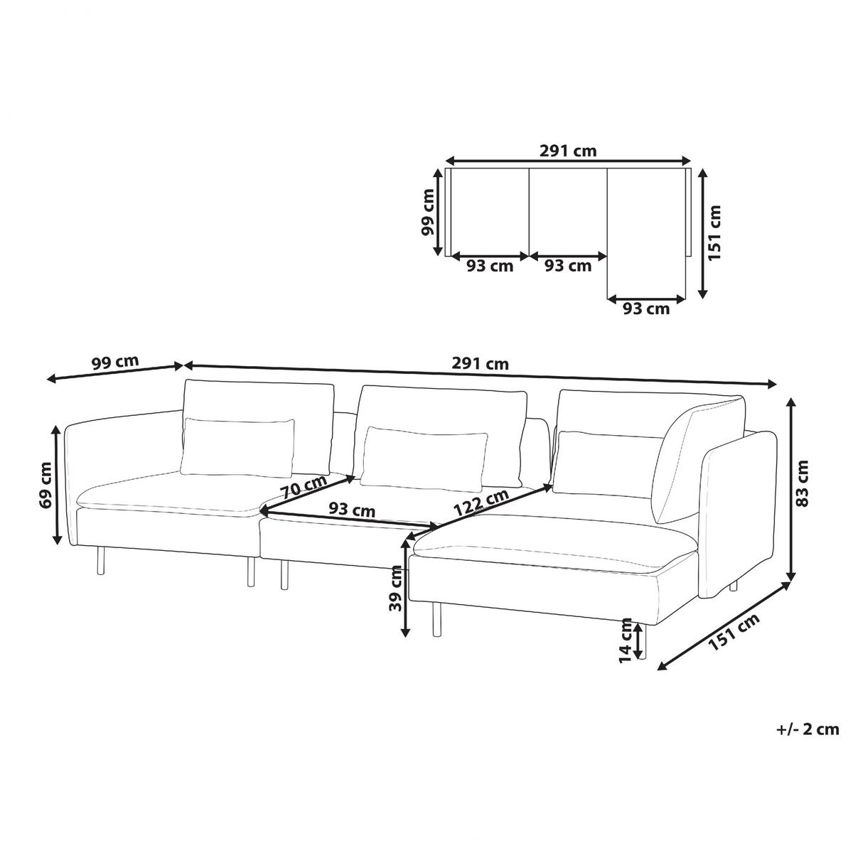 3-SITZER-ECKSOFA hellgrau rechtsseitig Egeris - Schwarz/Grau, Textil (291/151cm) - Beliani